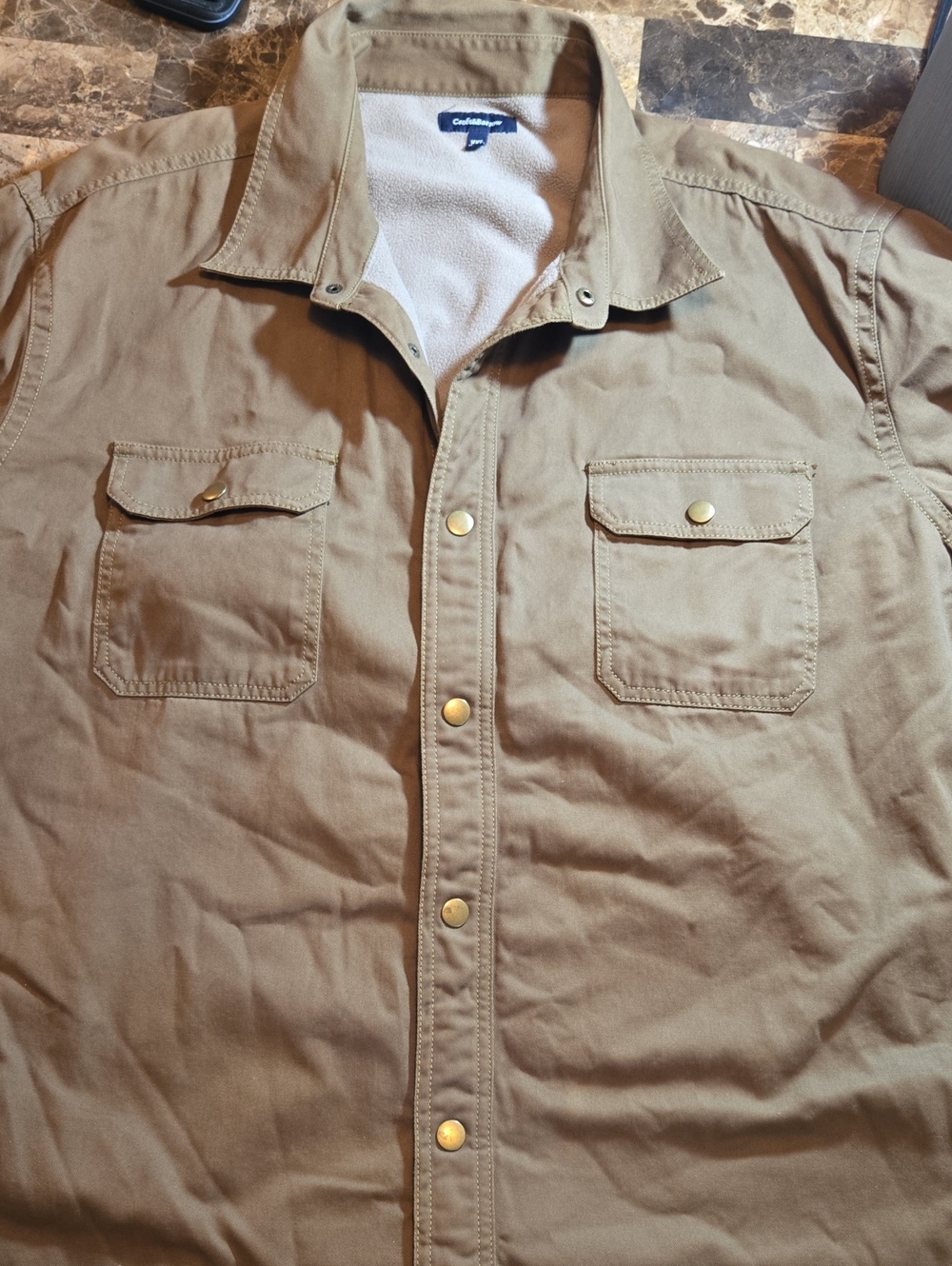 Croft & Barrow Shirt Jacket Mens XXL Olive Green Fleece Lined Snap Front Pockets